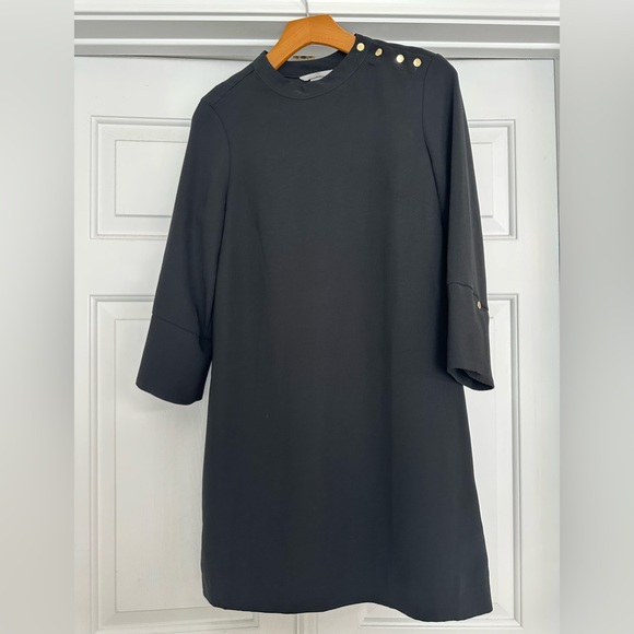 H & M Black with Gold Buttons 3/4 Sleeve Midi Dress Size 4 - Picture 1 of 3